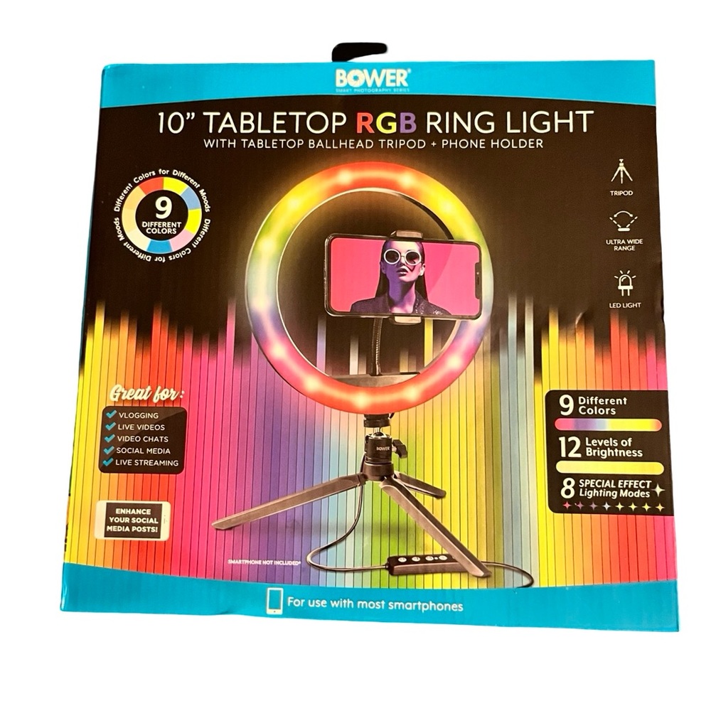 Bower 10" Tabletop RGB Ring Light with Tripod - Black